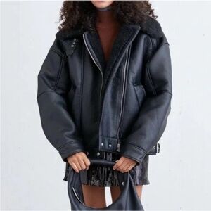 NWT Black Leather Sherpa Jacket